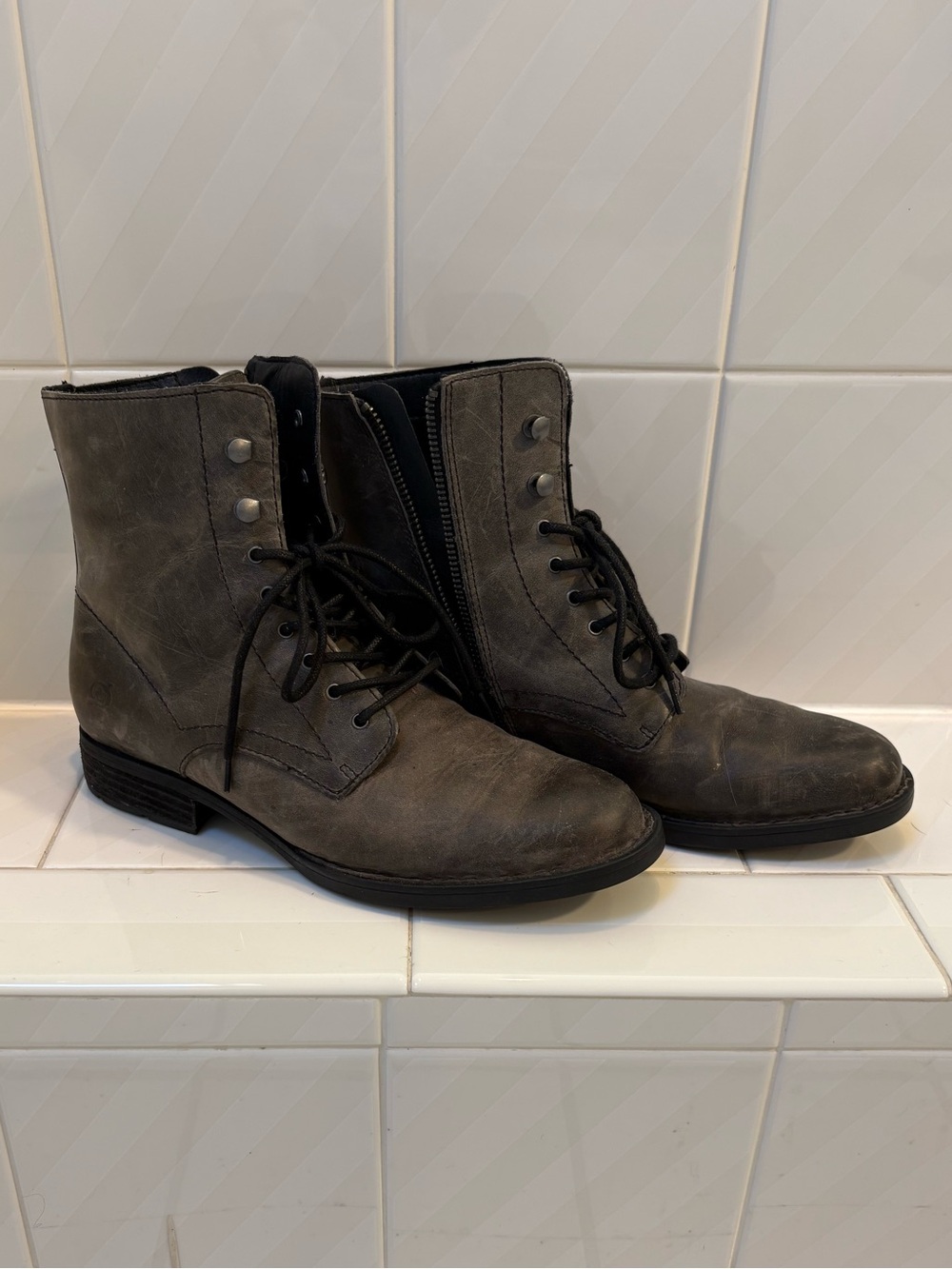 Born Gray Lace-Up Side-Zip Ankle Boots